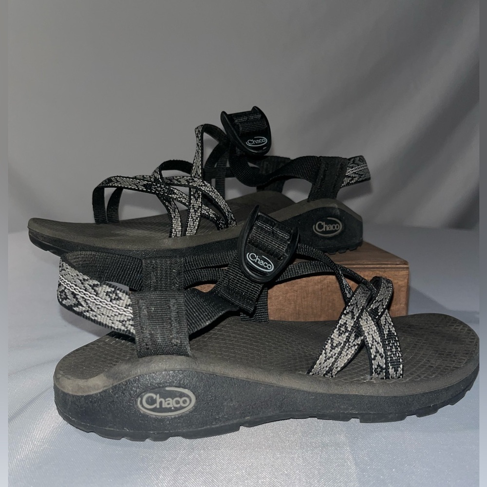 Chaco Black/Gray Double Lace Open Toe Sandals